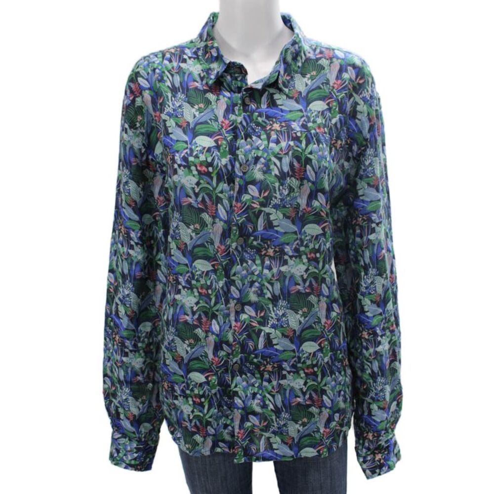 Derek Rose Mens Linen Tropical Floral Button Up Shirt Long Sleeve Size XL